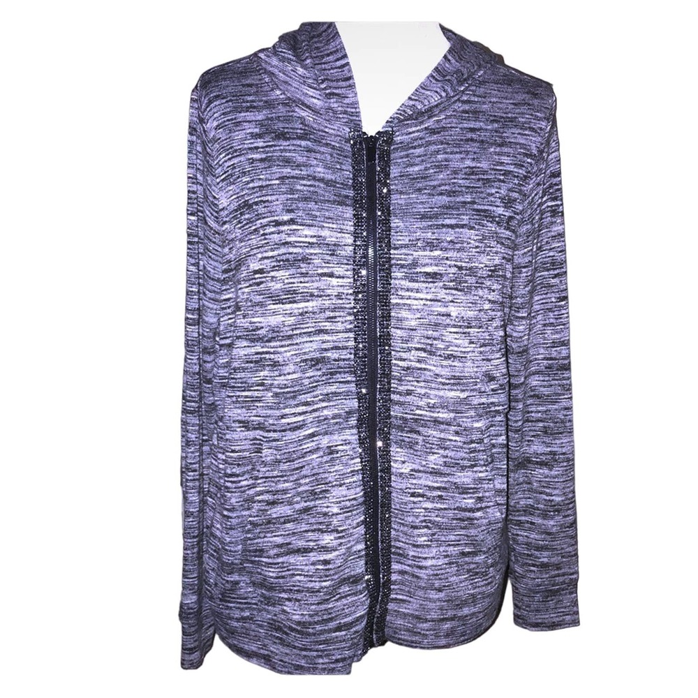 JUICY COUTURE BLACK GRAY ZIP CLOSE SOFT LIGHTWEIGHT HOODIE LARGE